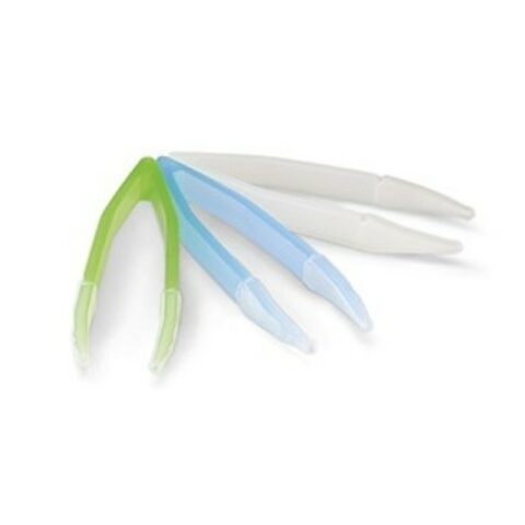 Petite pincette pour lentilles de contact en silicone, coloris vert, bleu et blanc